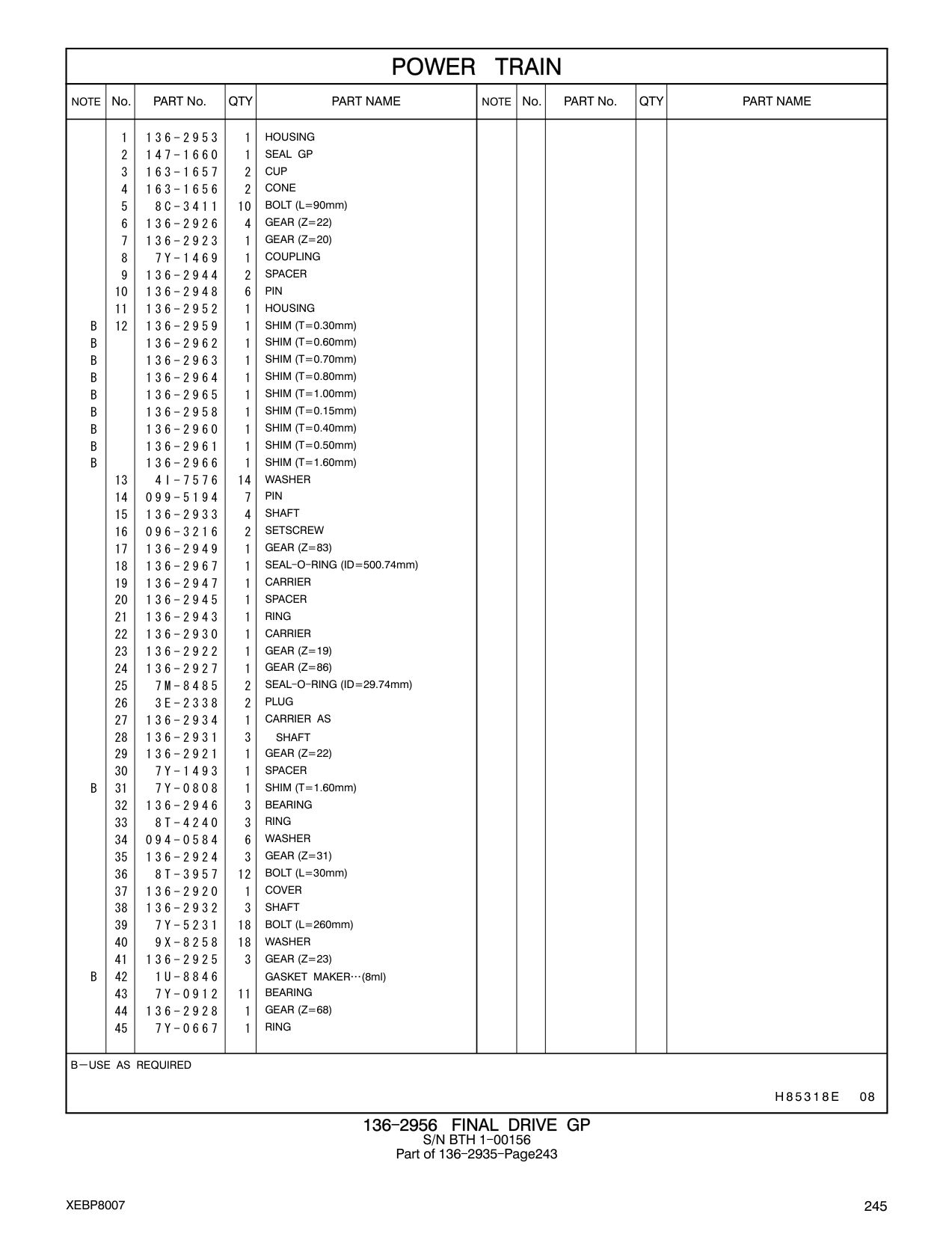 136-2949 GEAR (Z=83) CAT parts manual diagram
