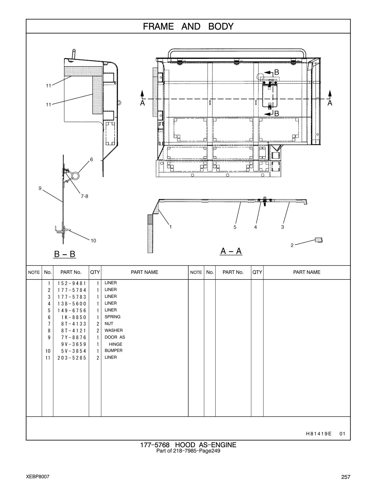 203-5285 LINER CAT parts manual diagram