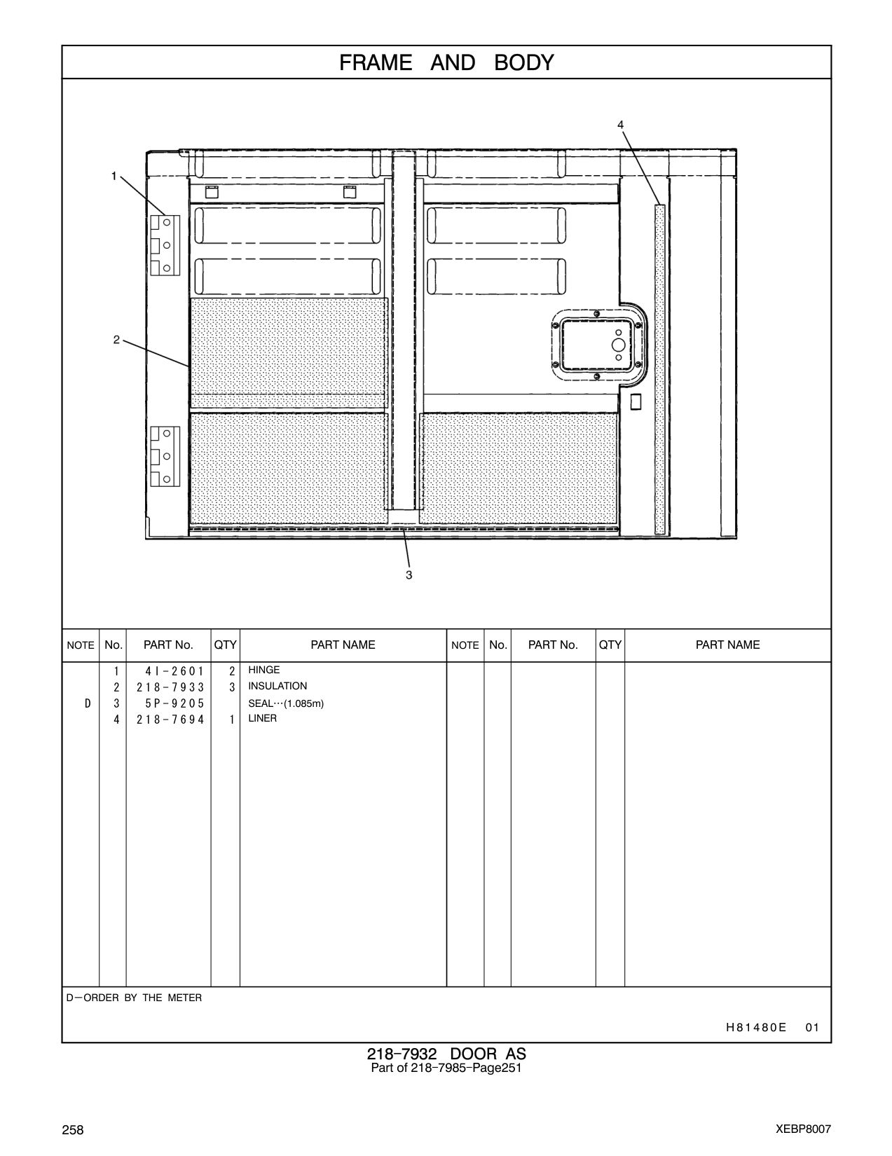 4I-2601 HINGE CAT parts manual diagram