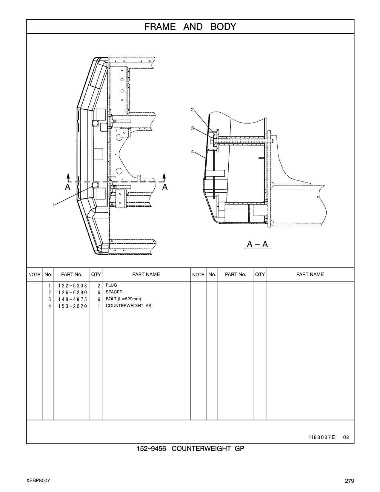148-4975 BOLT (L=520mm) CAT parts manual diagram