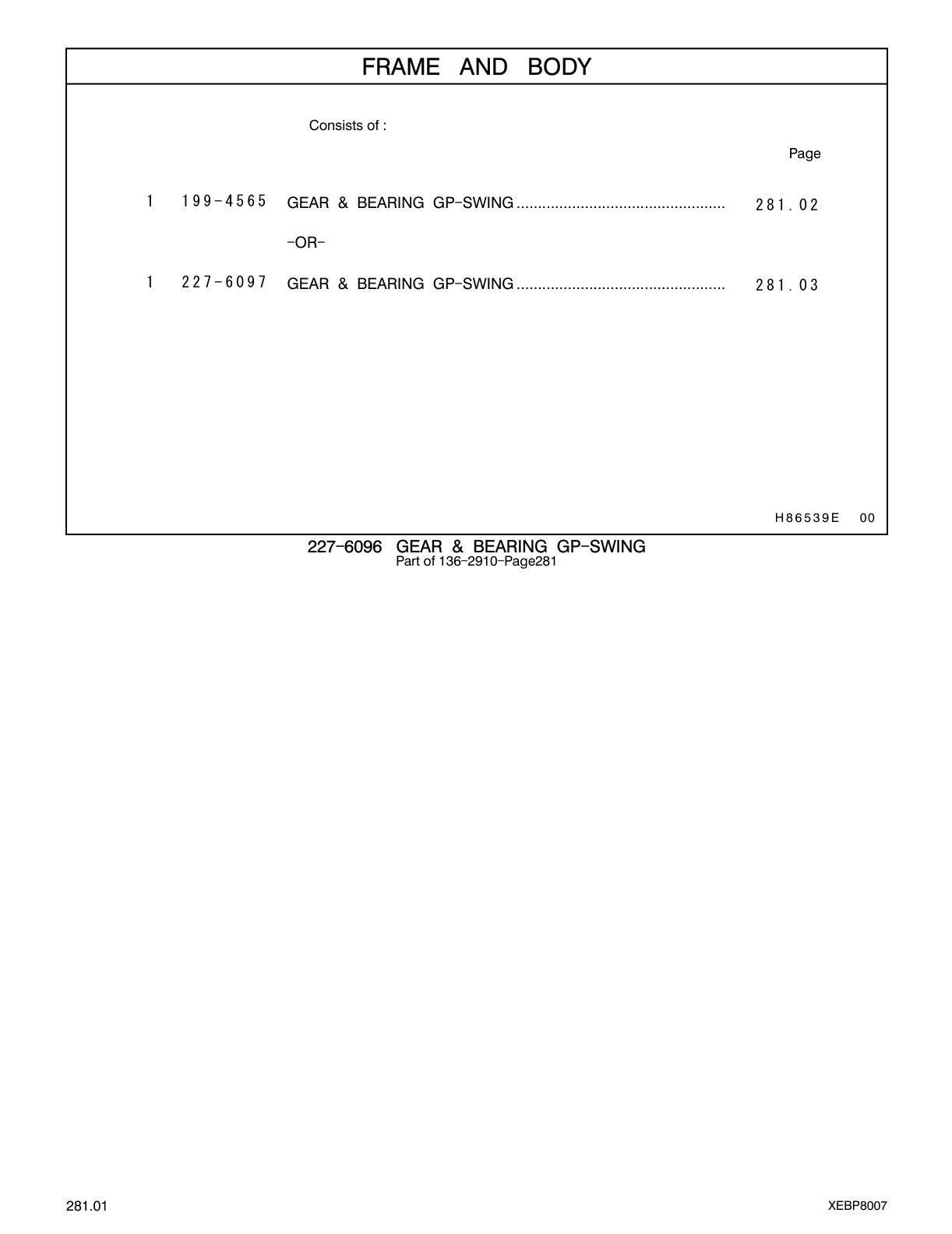 199-4565 GEAR & BEARING GP-SWING CAT parts manual diagram