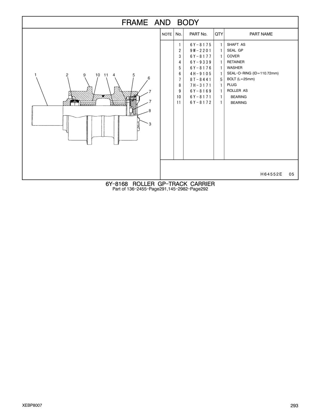 6Y-8172 BEARING CAT parts manual diagram