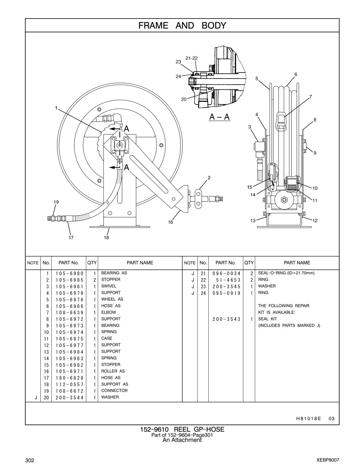 105-6972 SUPPORT 200-3543 1 SEAL KIT CAT parts manual diagram