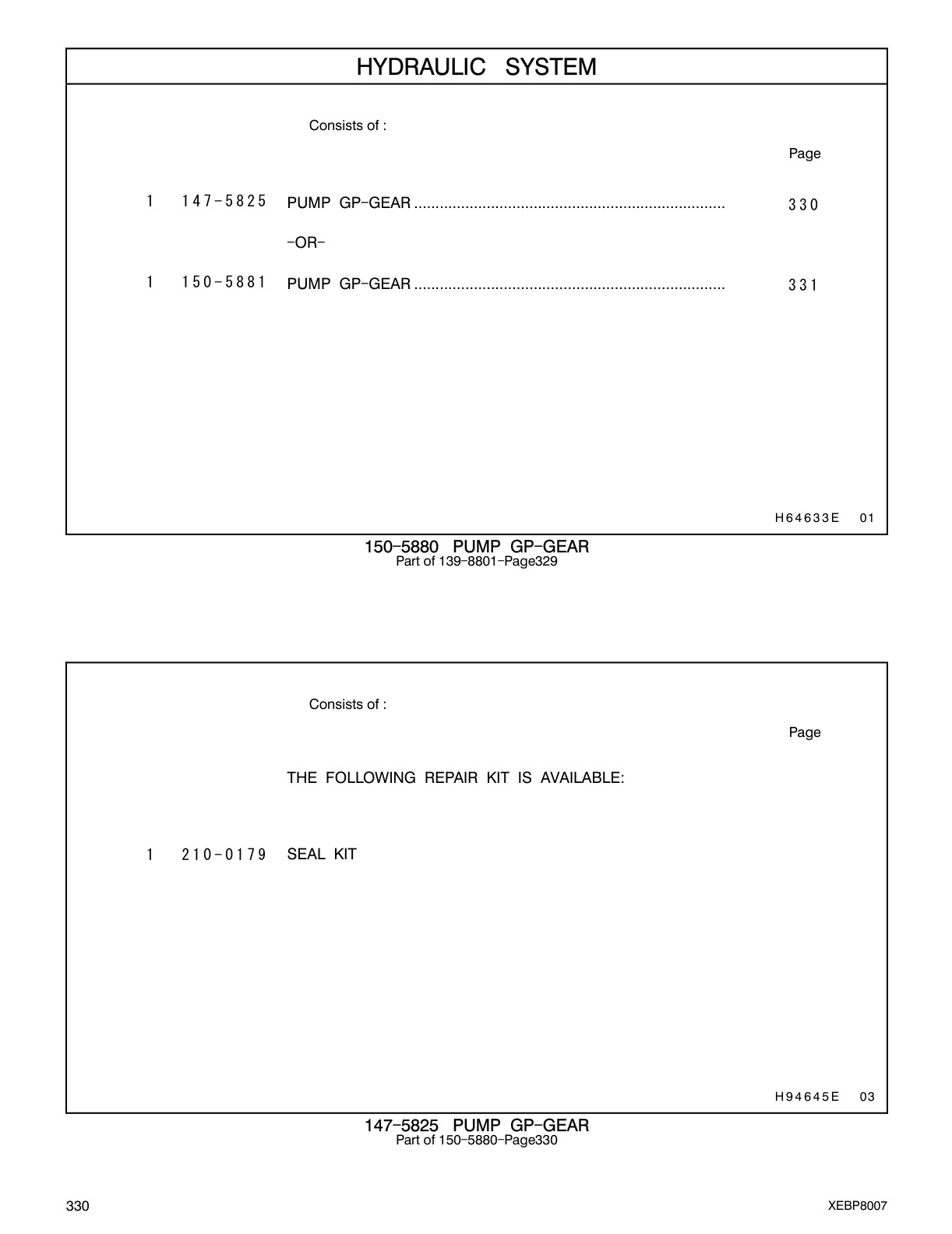 210-0179 SEAL KIT CAT parts manual diagram