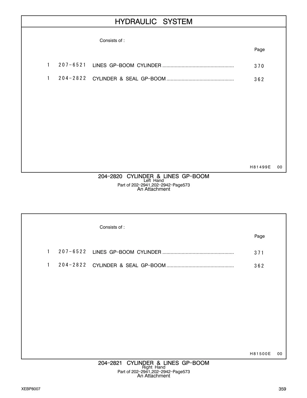 204-2822 - CYLINDER & SEAL GP - BOOM .................................................