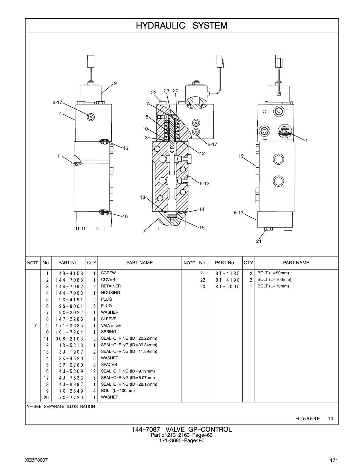 144-7092 RETAINER 23 8T-5005 1 BOLT (L=70mm) CAT parts manual diagram