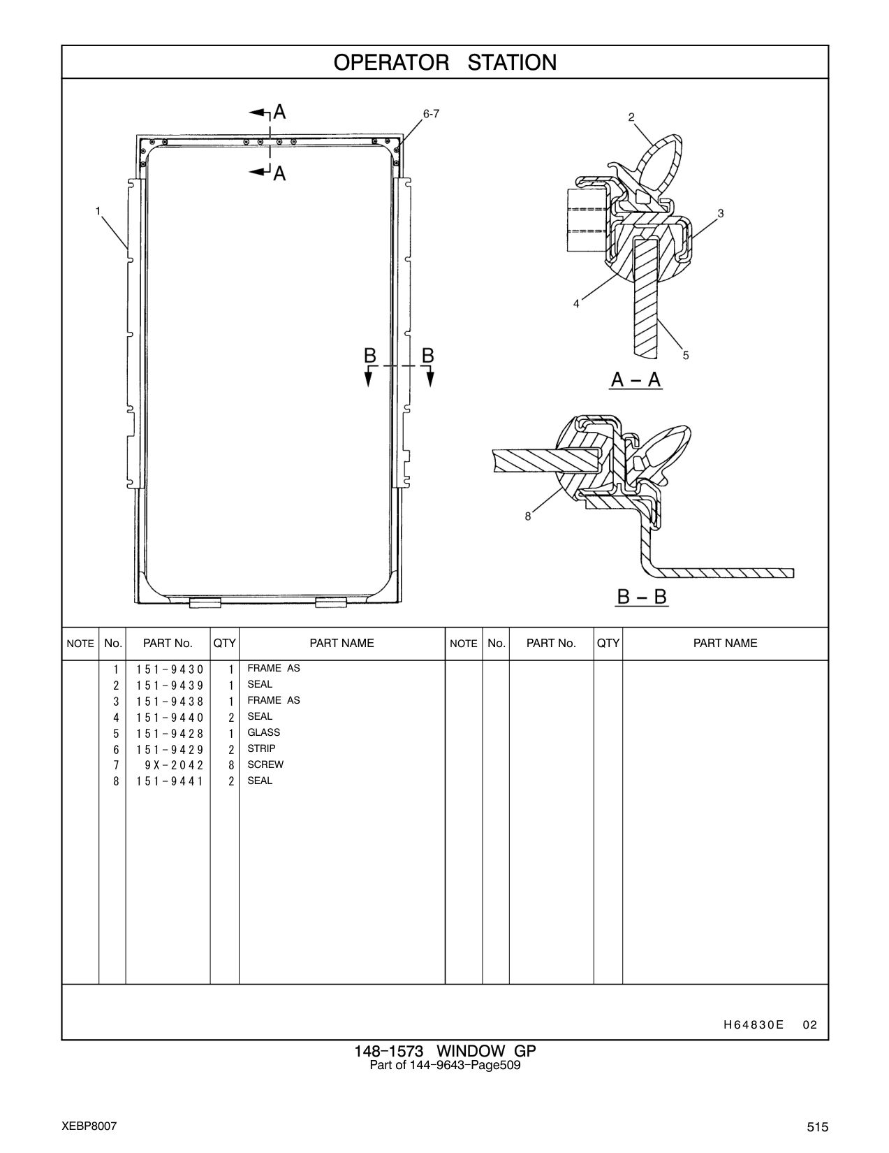 151-9428 GLASS CAT parts manual diagram