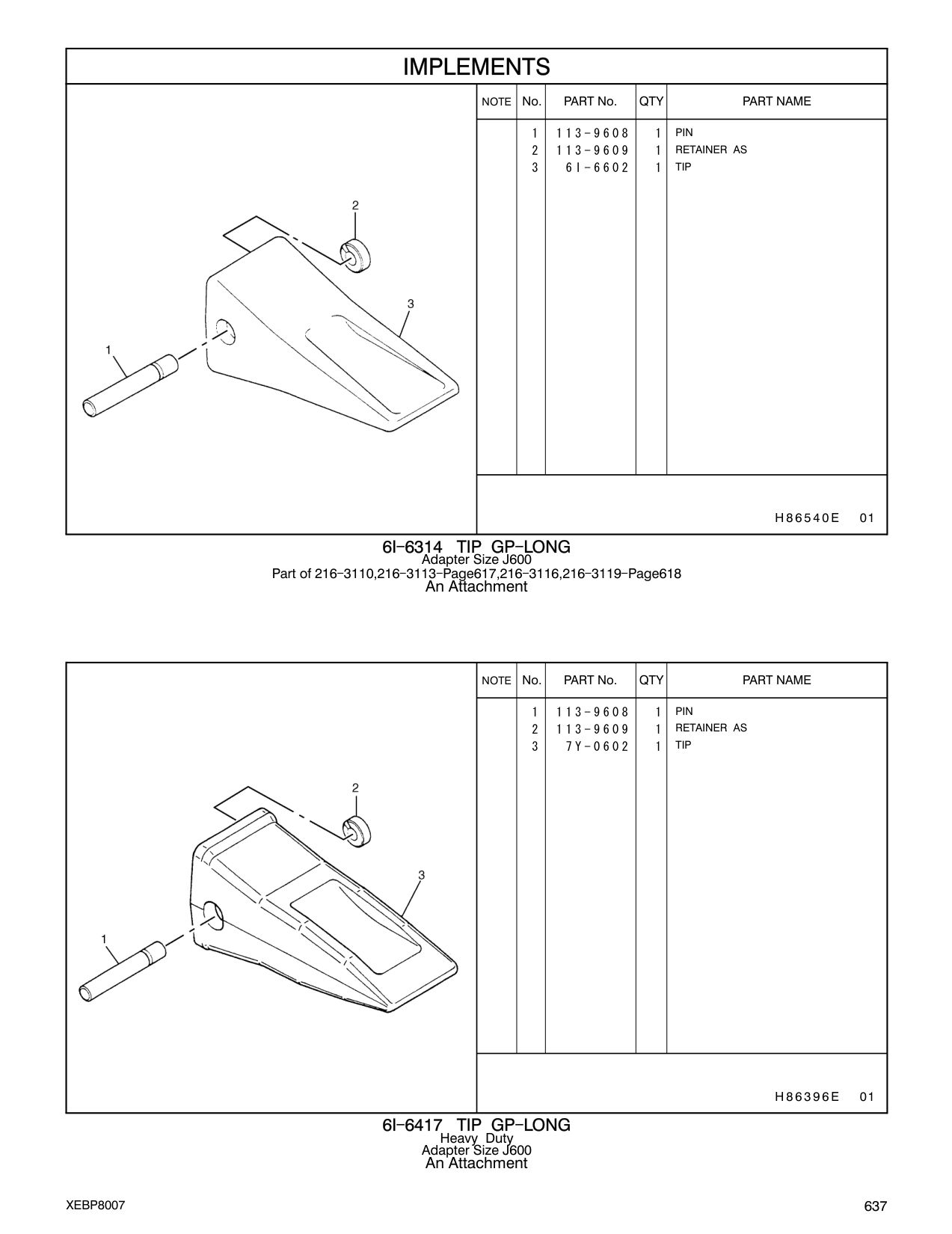 7Y-0602 TIP CAT parts manual diagram