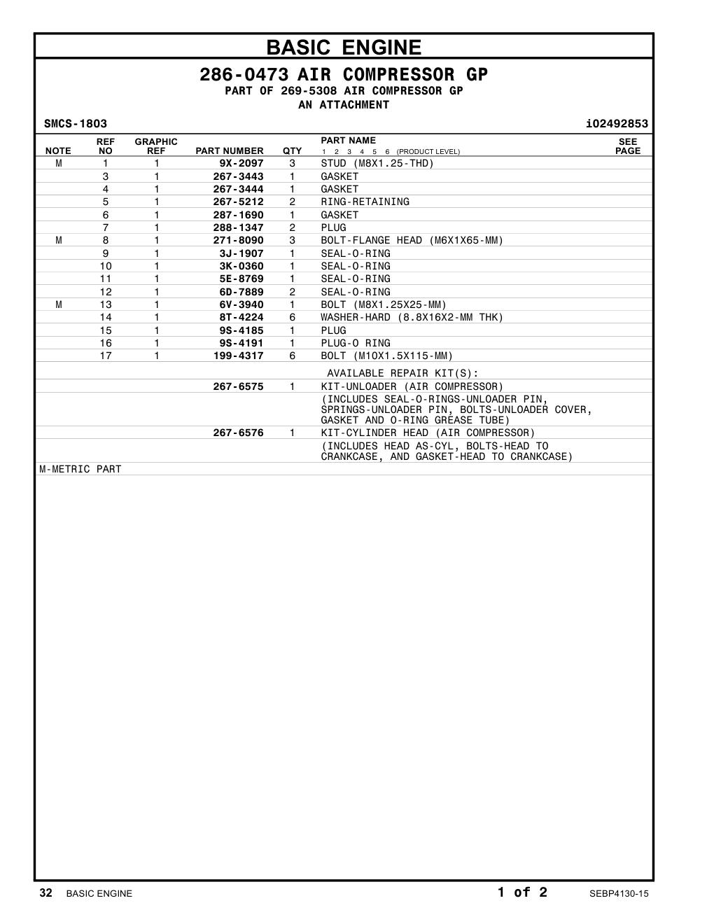 199-4317 BOLT (M10X1.5X115-MM) CAT parts manual diagram