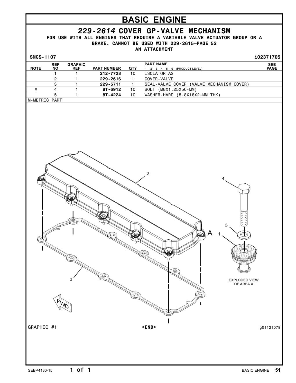229-2616 COVER-VALVE CAT parts manual diagram