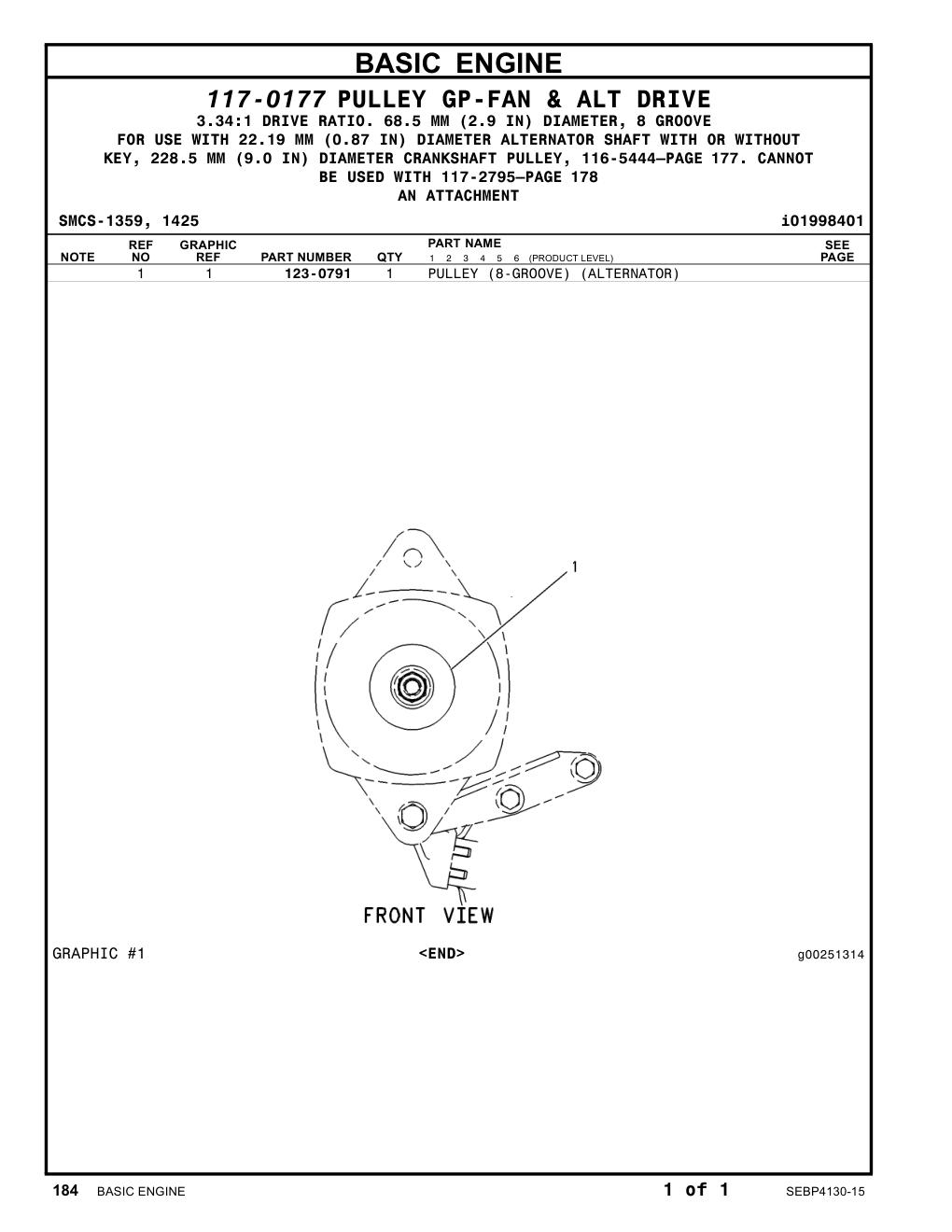 123-0791 PULLEY(8-GROOVE) CAT parts manual diagram
