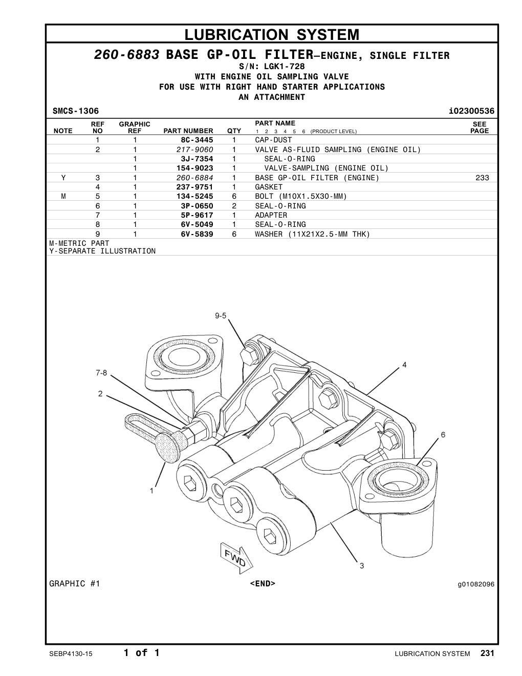 260-6884 BASE GP-OIL FILTER (ENGINE) · S/N LGK1-728 CAT parts manual diagram