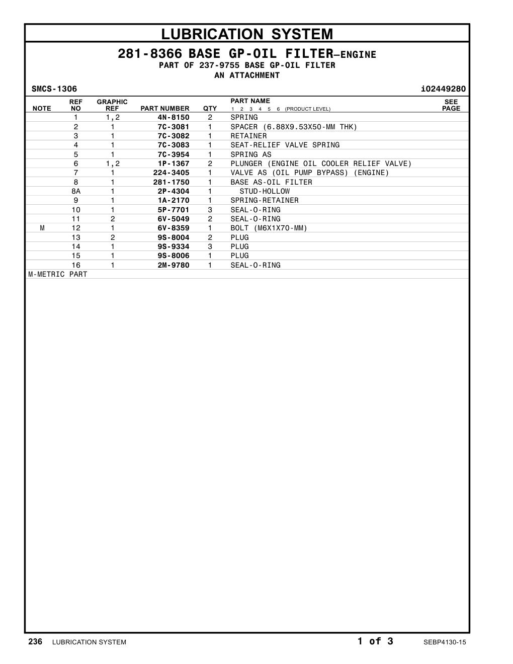 281-1750 BASE AS-OIL FILTER CAT parts manual diagram