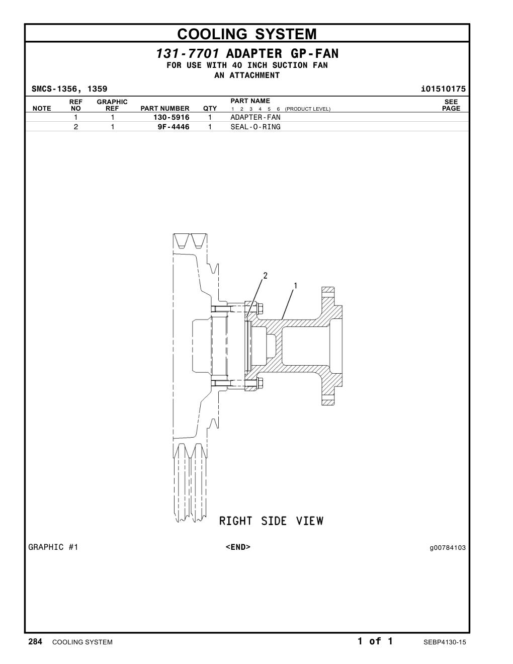 130-5916 ADAPTER-FAN CAT parts manual diagram