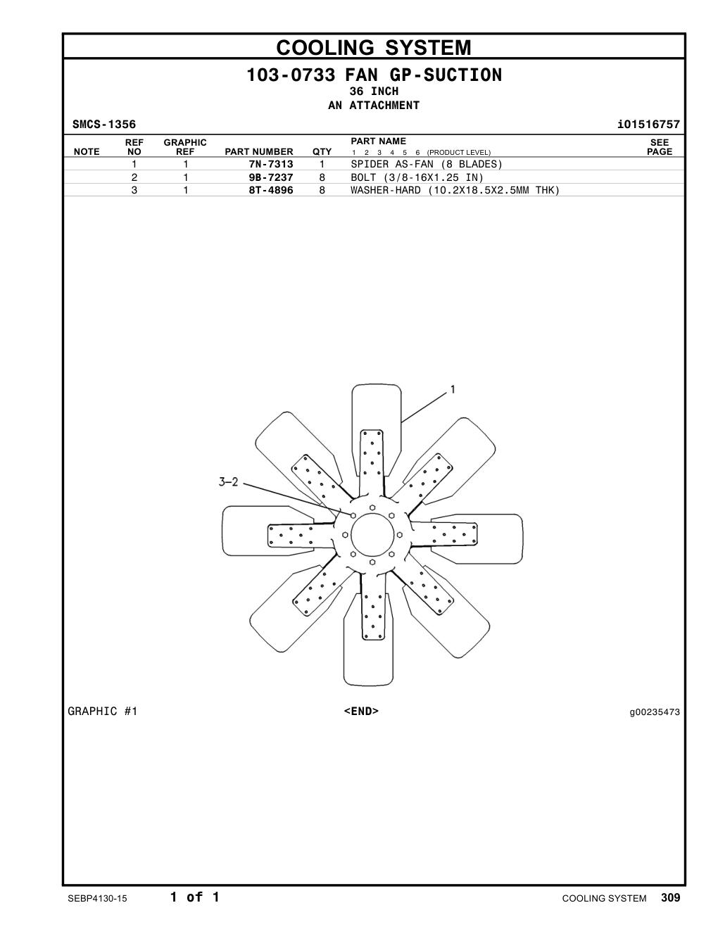 7N-7313 SPIDER AS-FAN (8 BLADES) CAT parts manual diagram