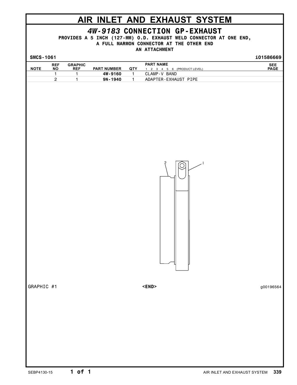 9N-1940 ADAPTER-EXHAUST PIPE CAT parts manual diagram