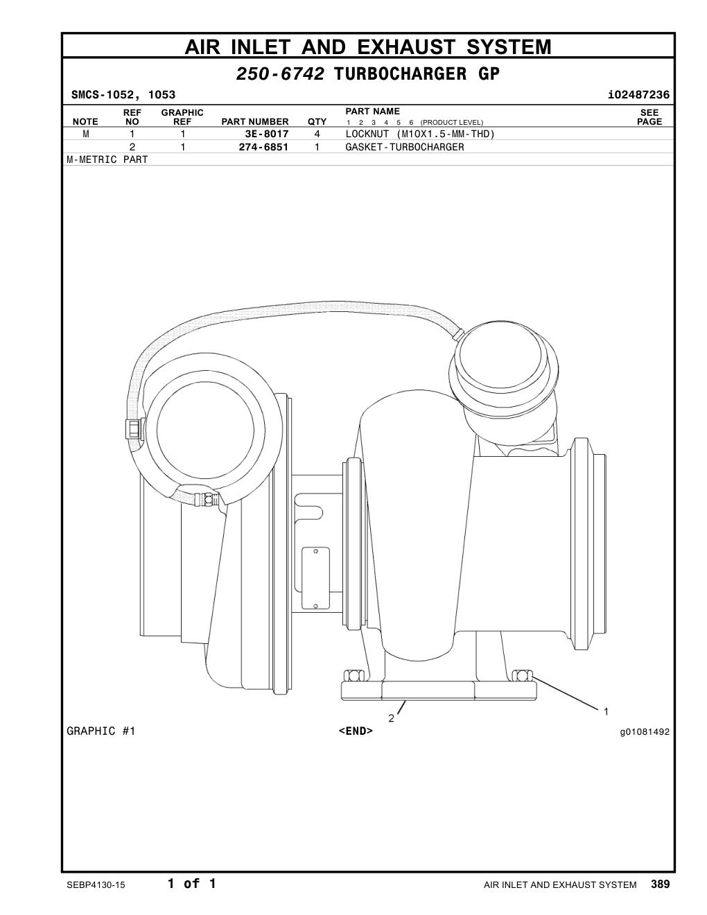 274-6851 GASKET-TURBOCHARGER CAT parts manual diagram