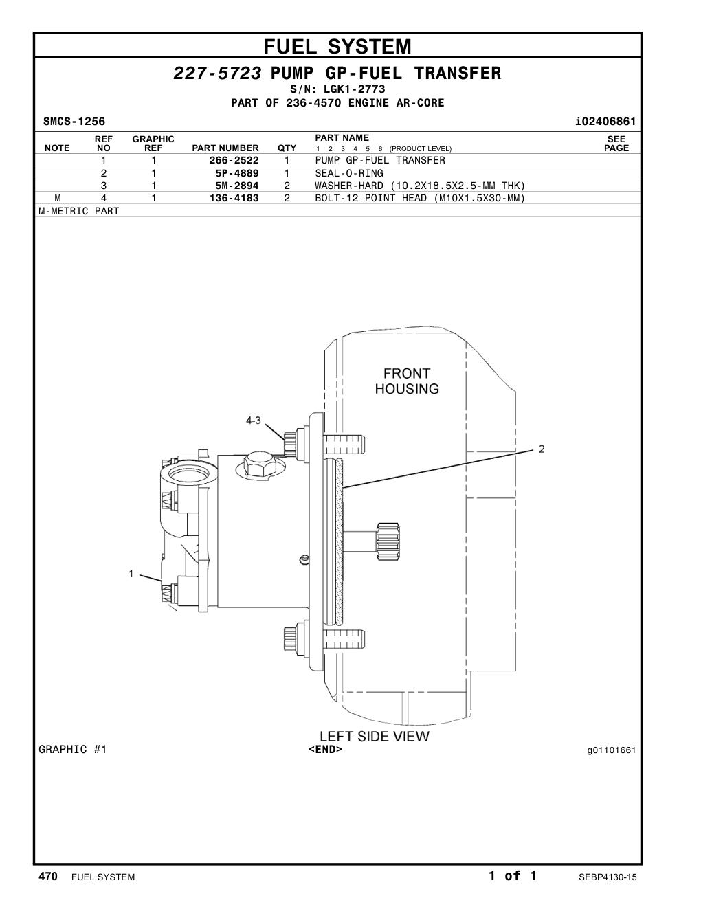 266-2522 PUMP GP-FUEL TRANSFER · S/N LGK1-2773 CAT parts manual diagram
