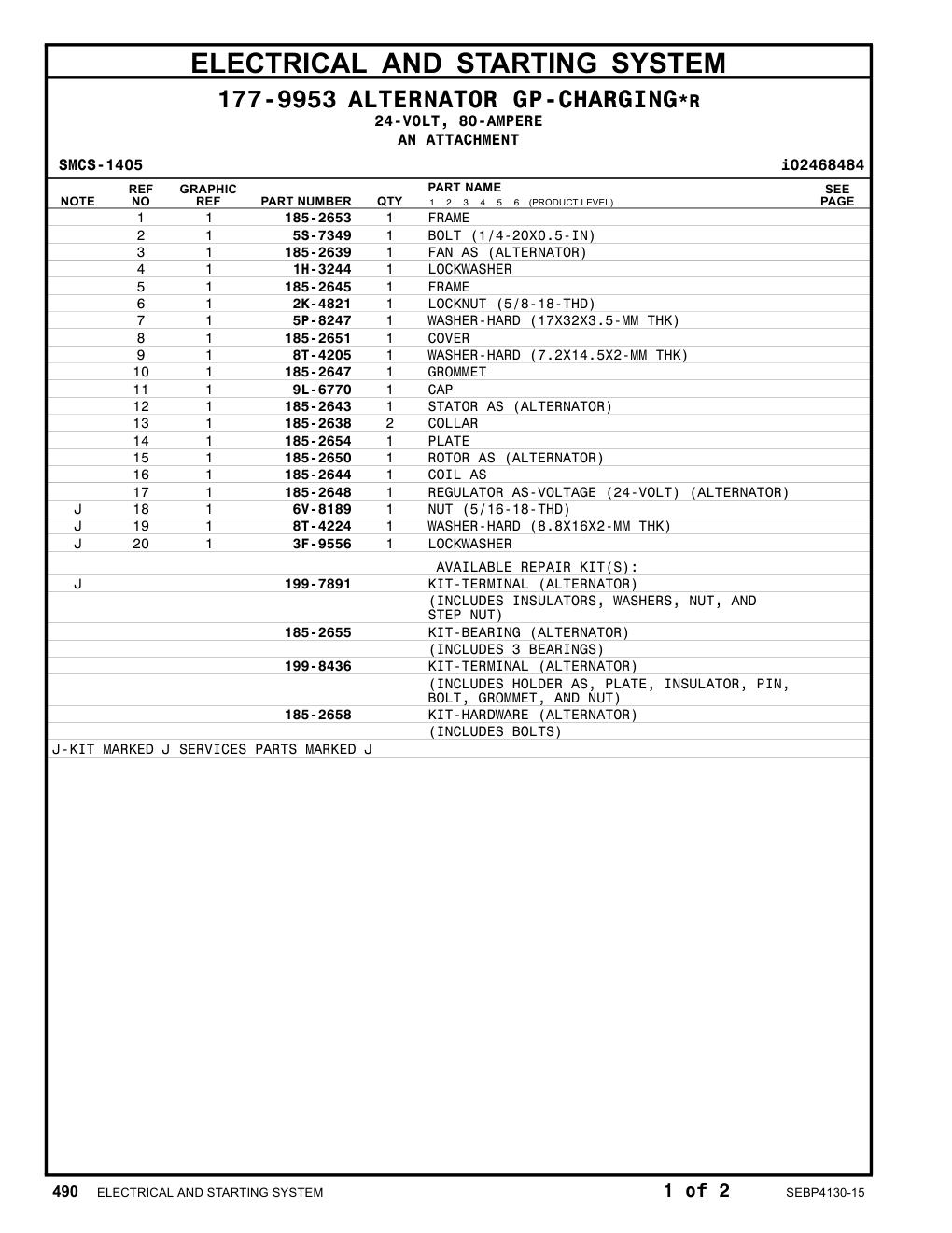 185-2643 STATOR AS CAT parts manual diagram