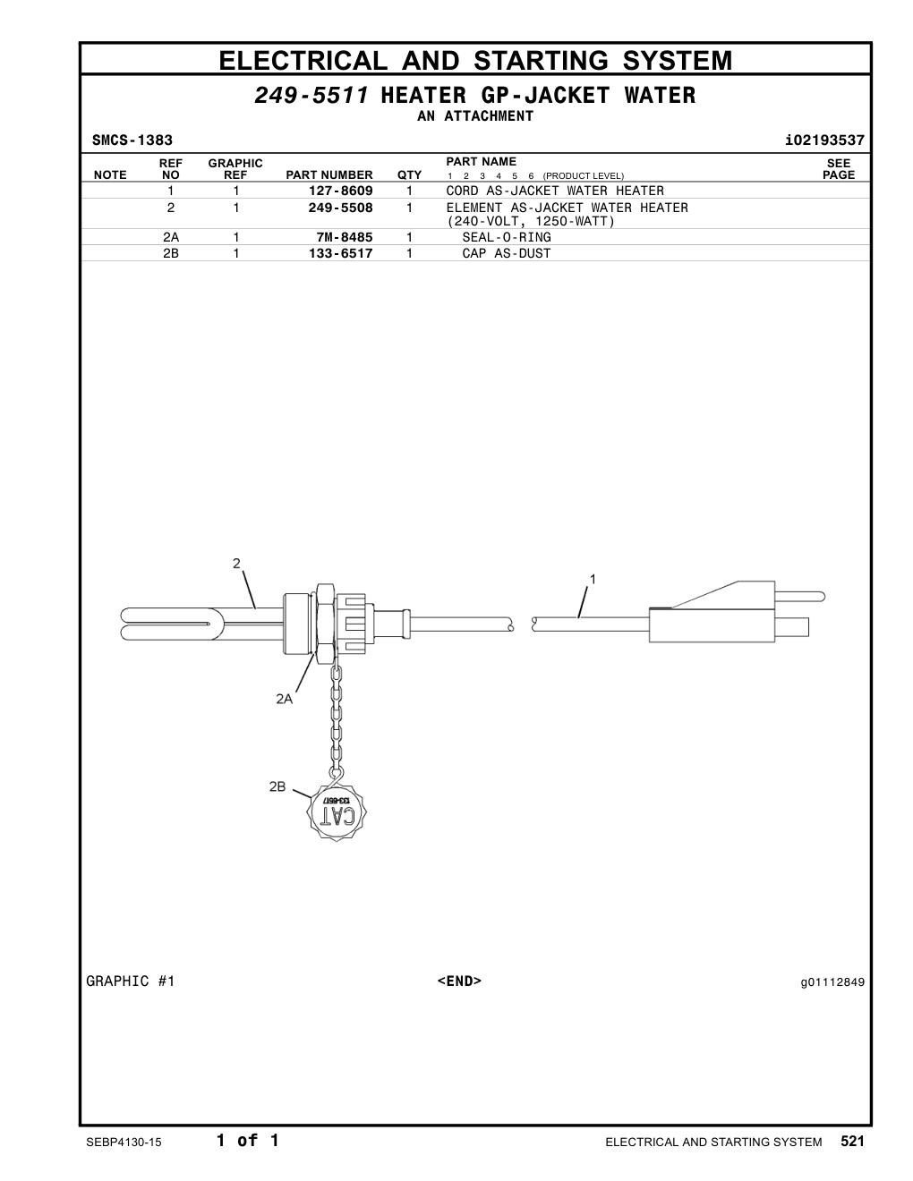 127-8609 CORD AS-JACKET WATER HEATER CAT parts manual diagram