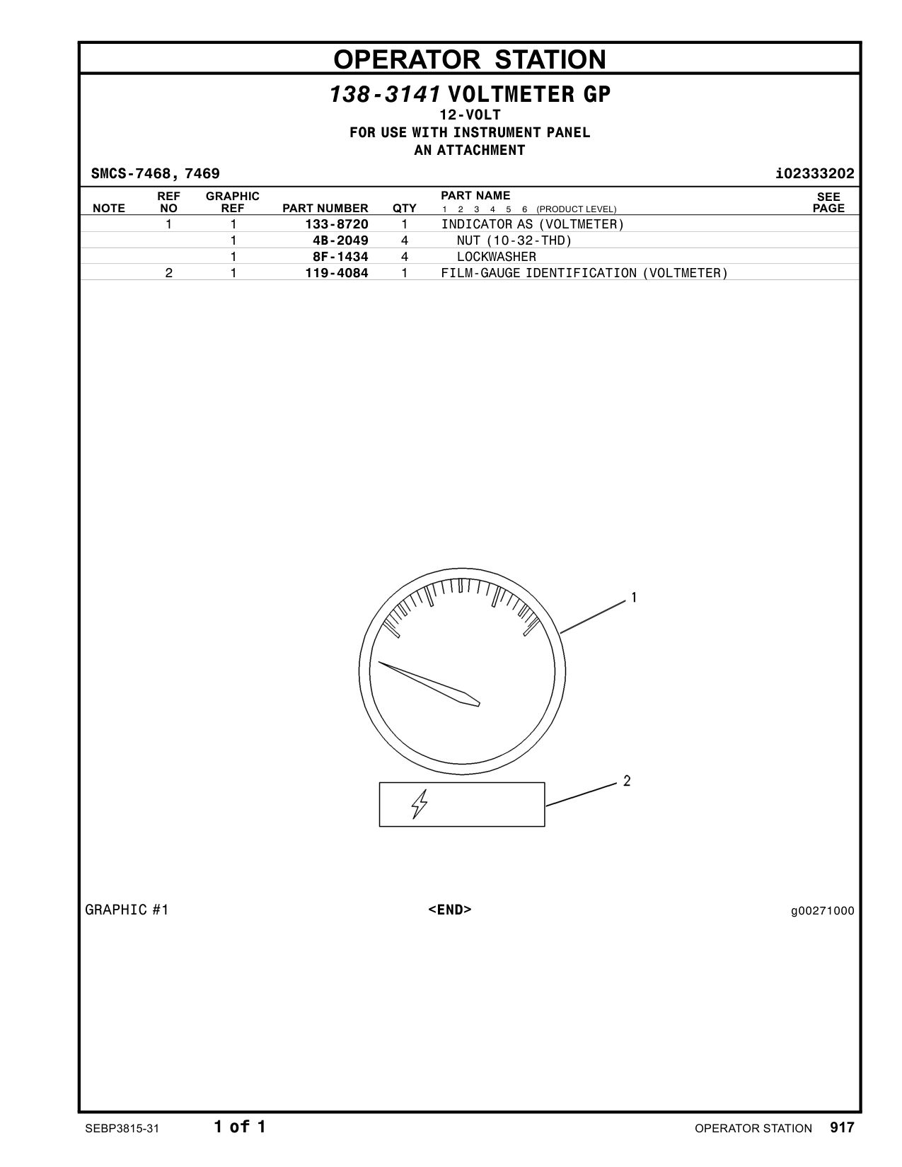 133-8720 INDICATOR AS (VOLTMETER) CAT parts manual diagram