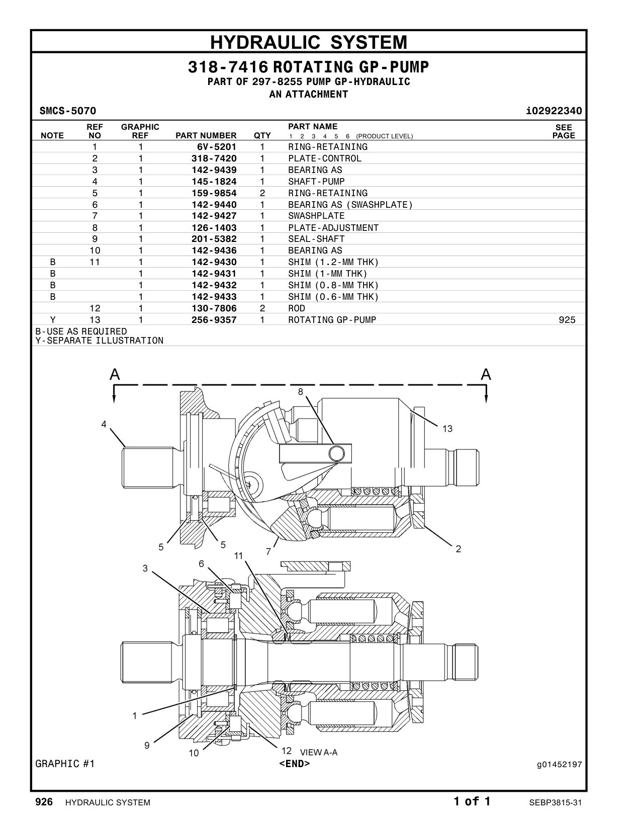 201-5382 SEAL-SHAFT CAT parts manual diagram