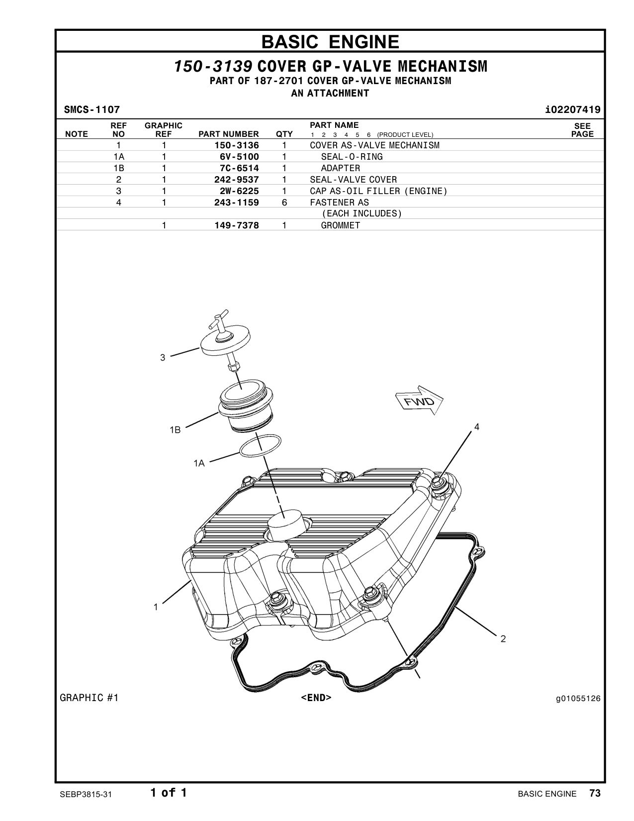 150-3136 COVER AS-VALVE MECHANISM CAT parts manual diagram