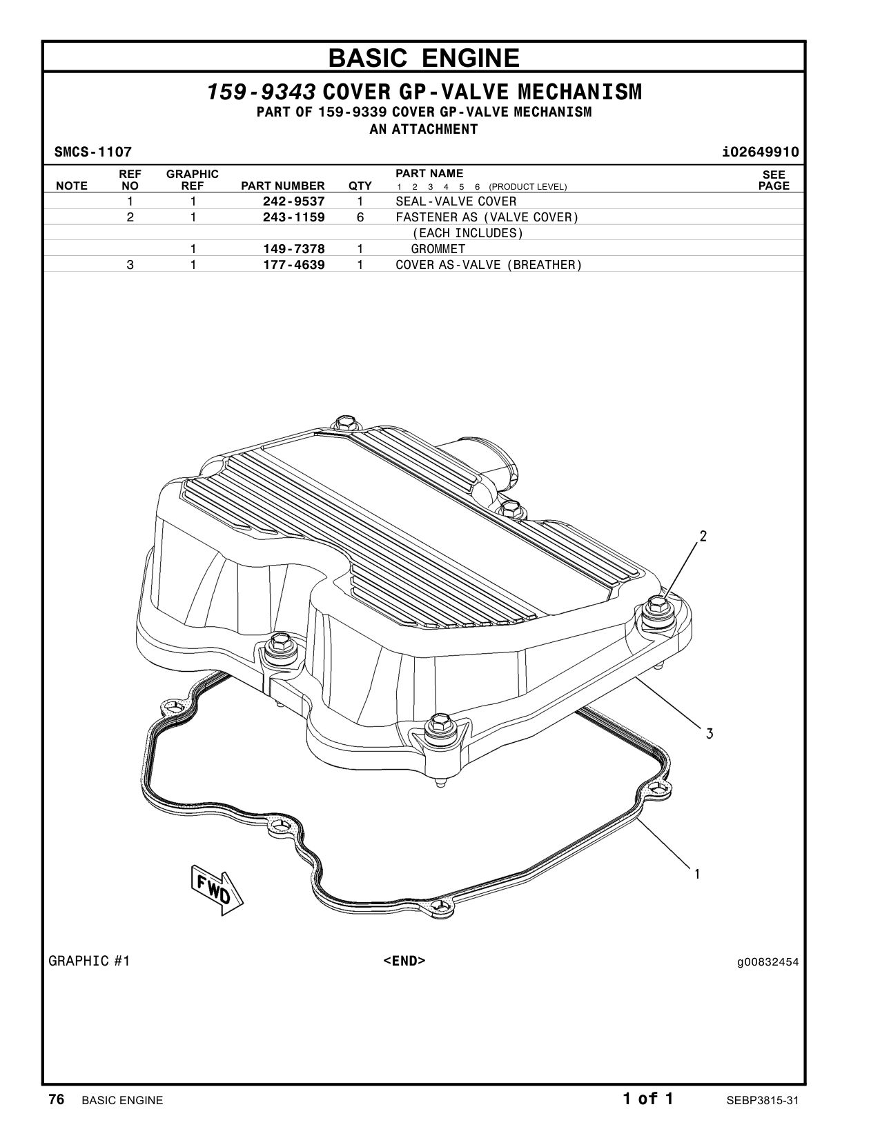 177-4639 COVER AS-VALVE (BREATHER) CAT parts manual diagram