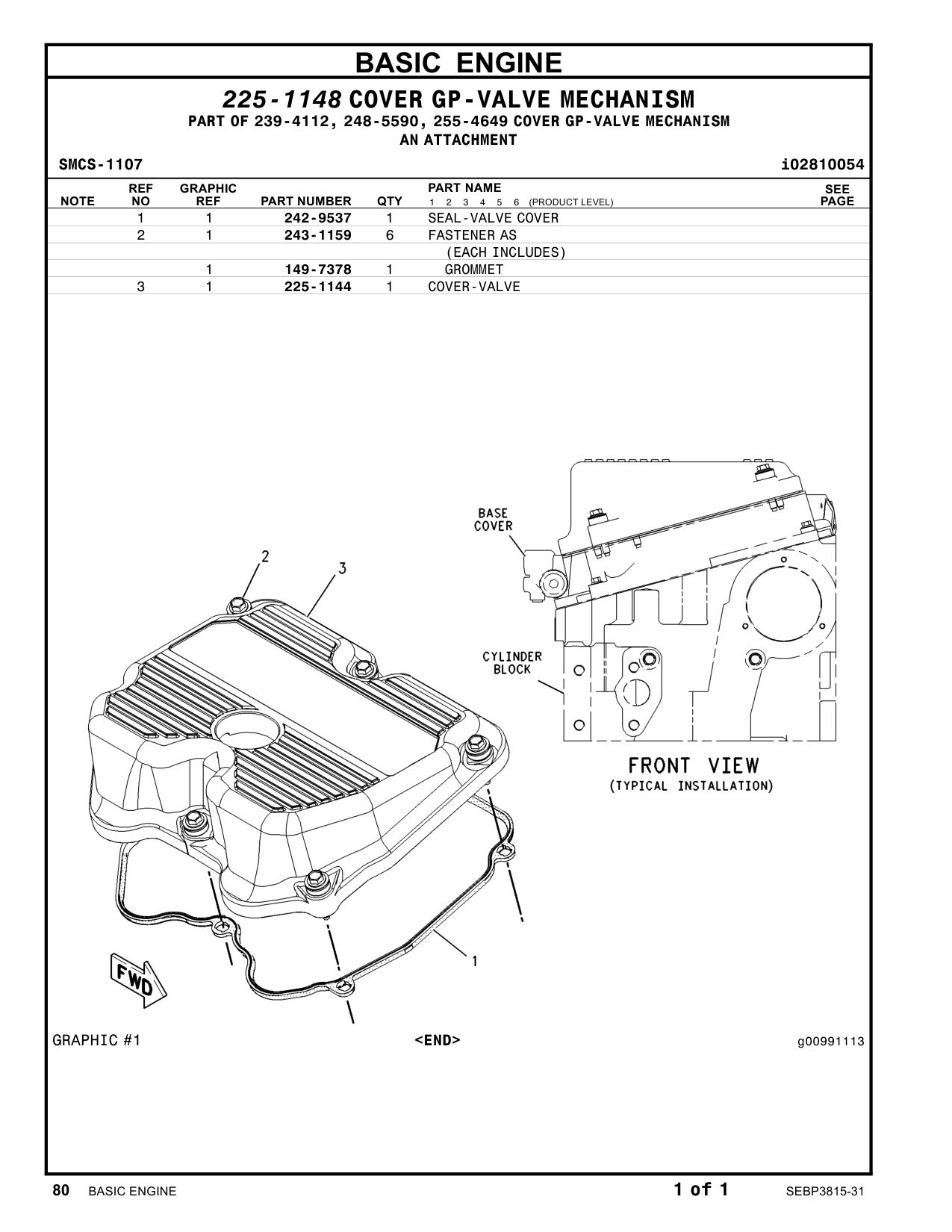225-1144 COVER-VALVE CAT parts manual diagram