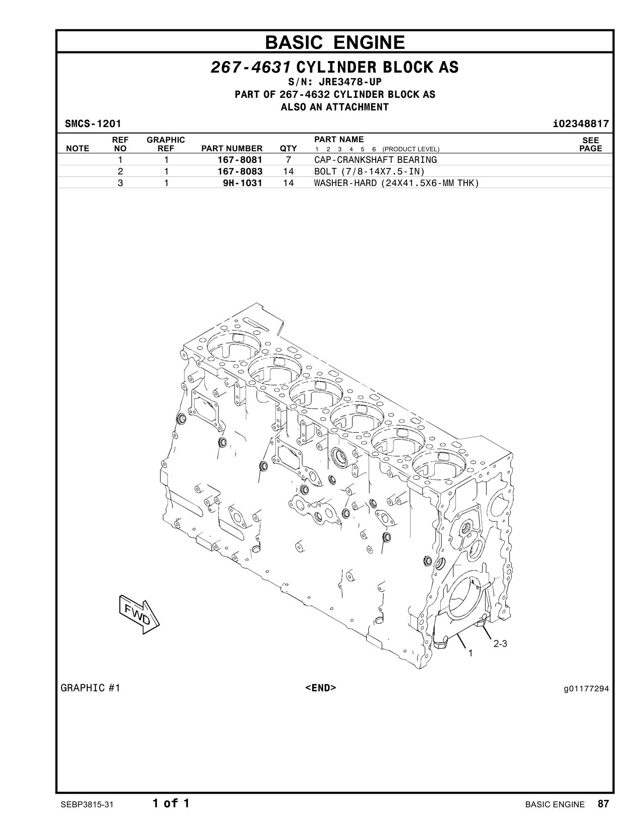 167-8083 - BOLT (7/8-14X7.5-IN)