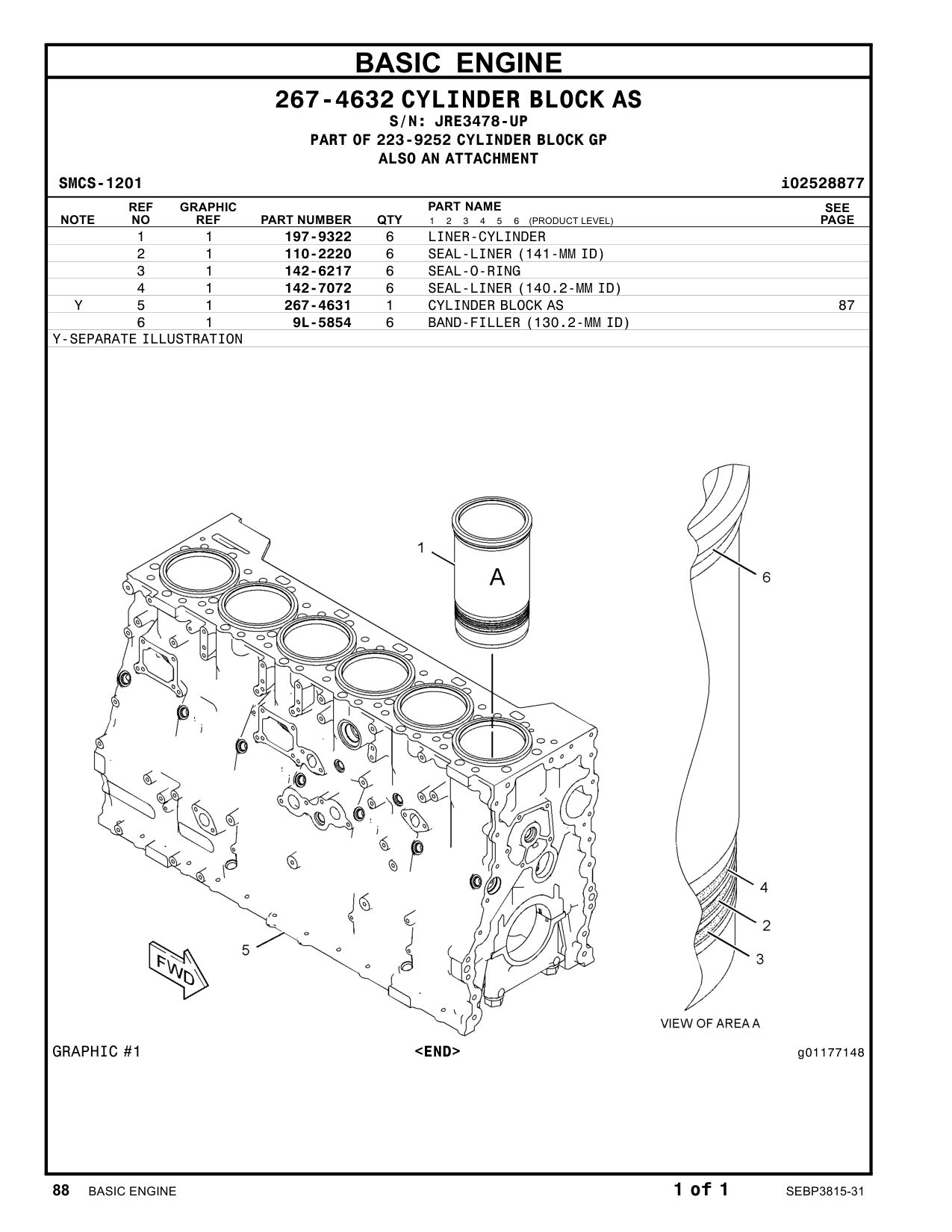 267-4631 BLOCK AS-CYLINDER · S/N JRE3478-UP CAT parts manual diagram
