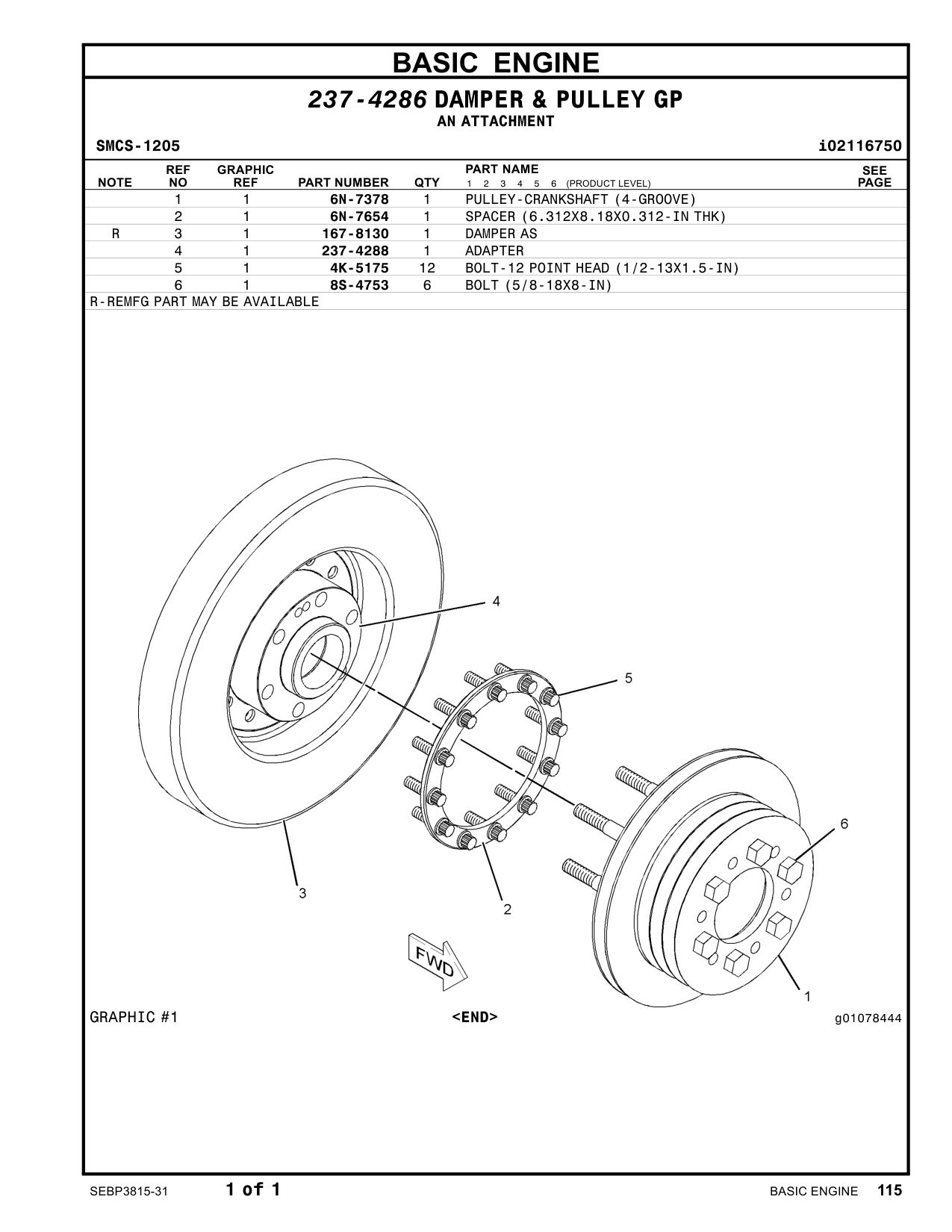 6N-7654 SPACER CAT parts manual diagram