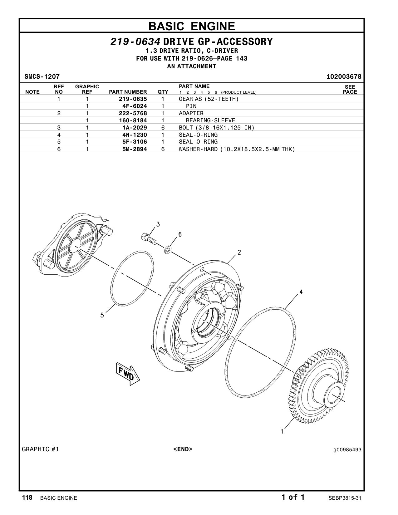 219-0635 GEAR AS (52 TEETH) CAT parts manual diagram