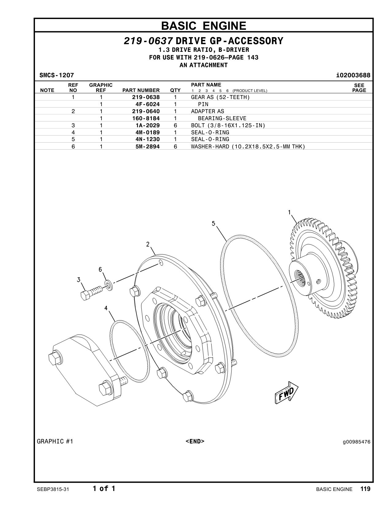 219-0638 GEAR AS (52-TEETH) CAT parts manual diagram