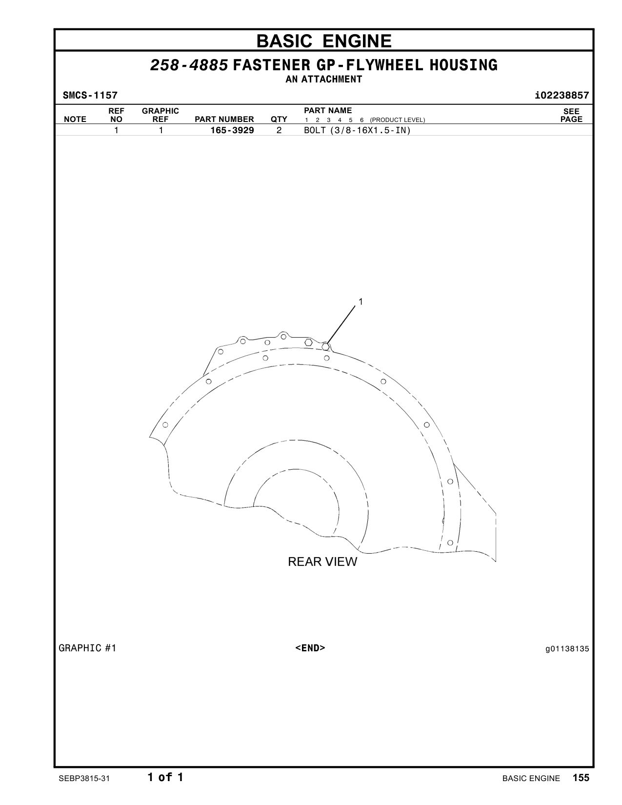 165-3929 - BOLT (3/8-16X1.5-IN)