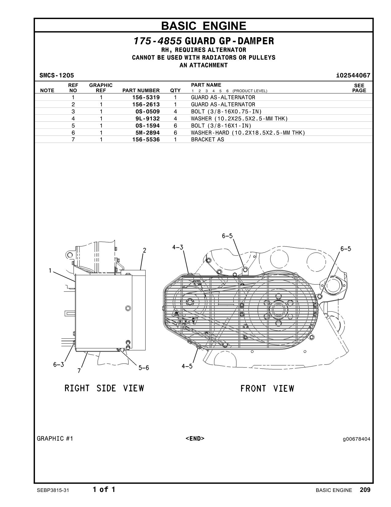 156-5536 BRACKET AS CAT parts manual diagram