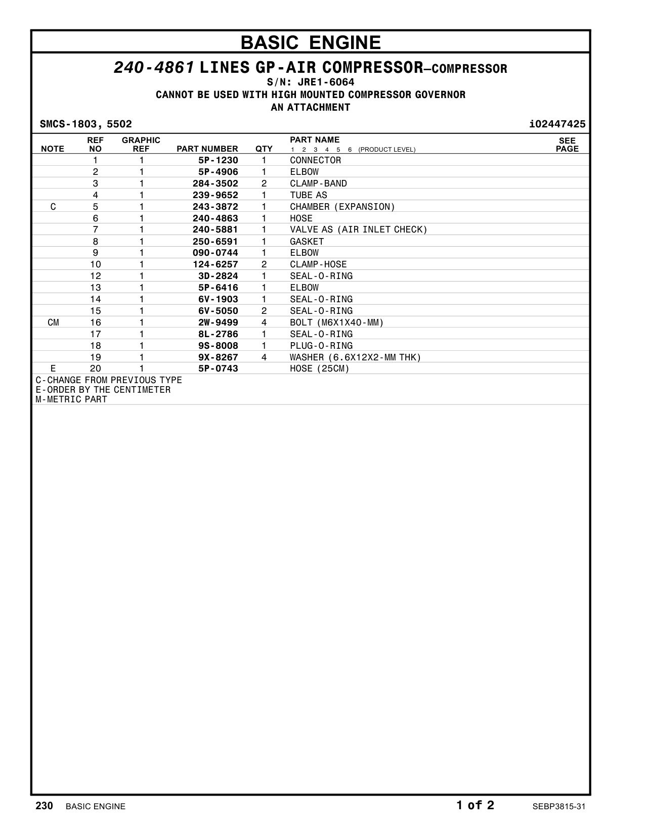239-9652 TUBEAS · S/N JRE1-6064 CAT parts manual diagram