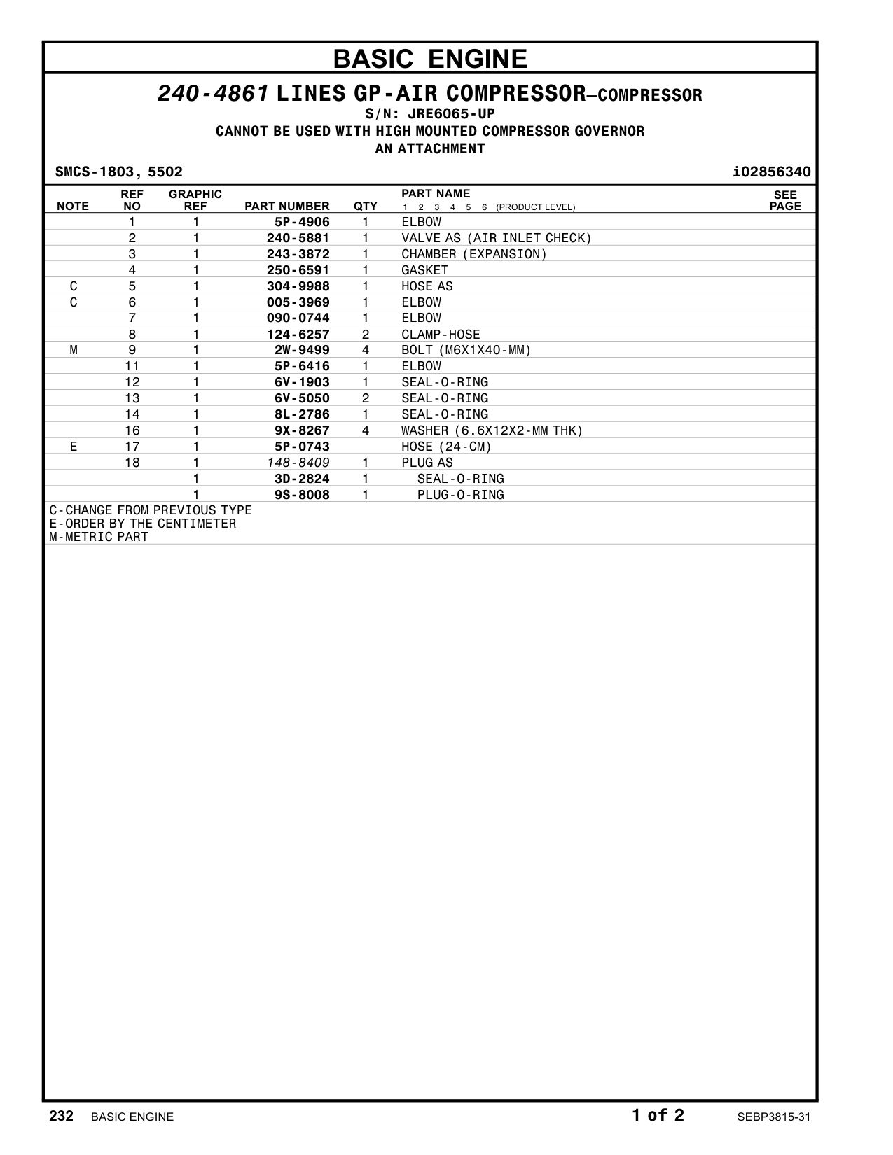 243-3872 CHAMBER (EXPANSION) · S/N JRE6065-UP CAT parts manual diagram