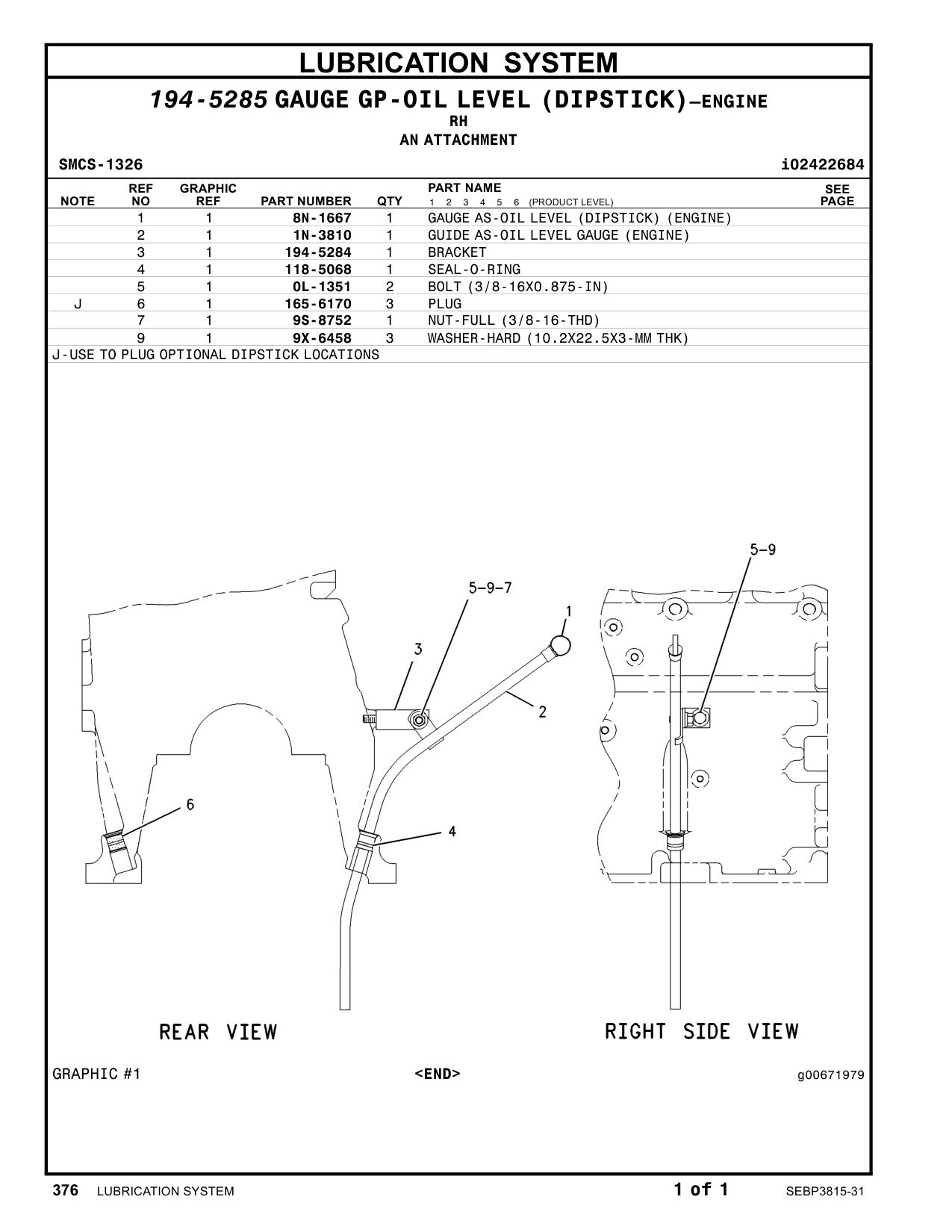 194-5284 BRACKET CAT parts manual diagram