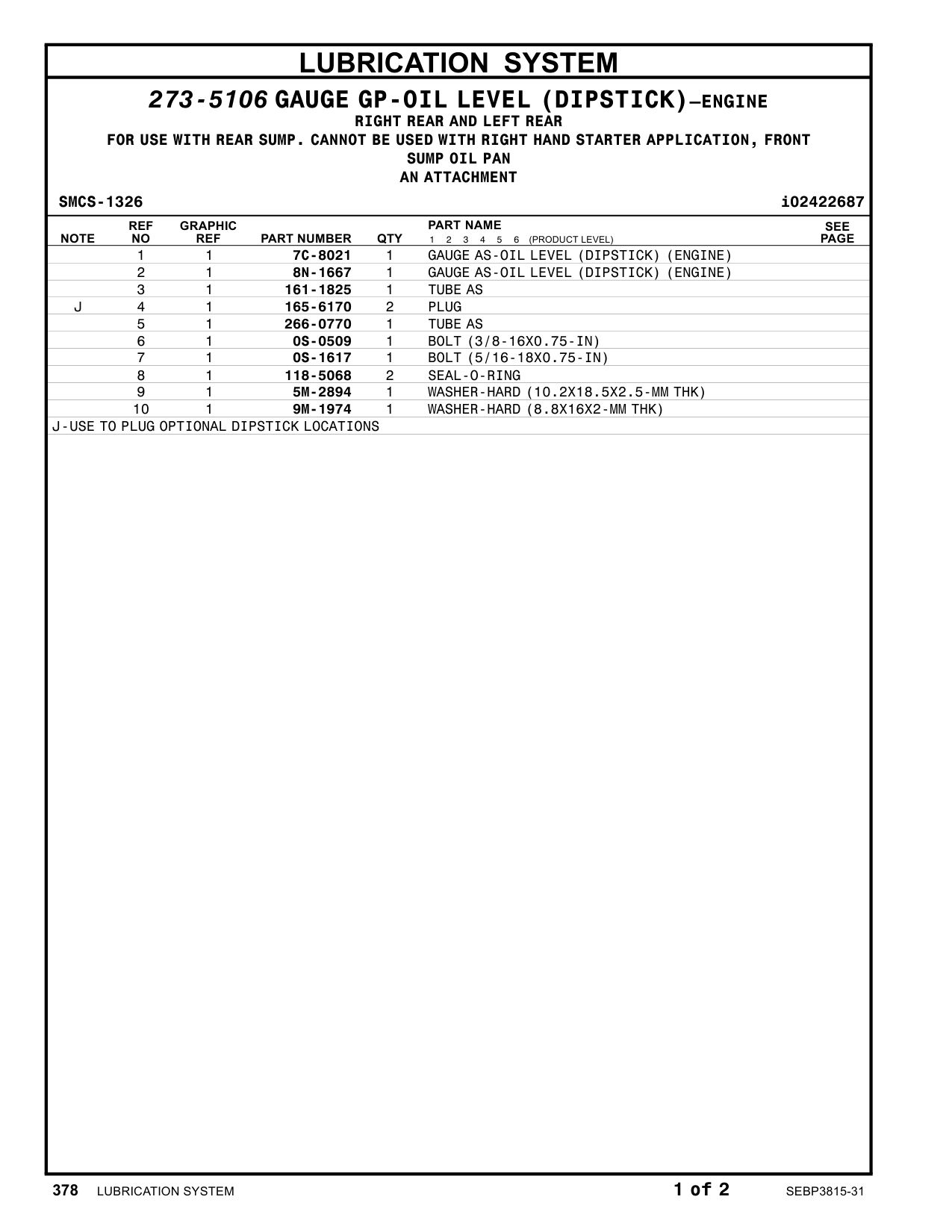 7C-8021 GAUGE AS-OIL LEVEL (DIPSTICK) CAT parts manual diagram