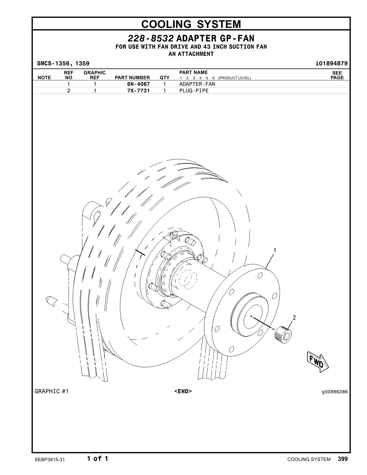 6N-4087 ADAPTER-FAN CAT parts manual diagram