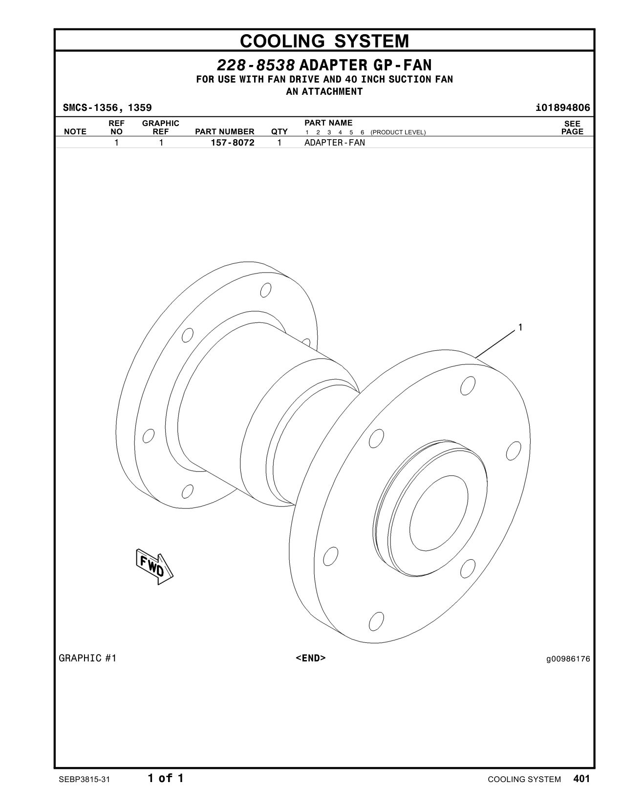 157-8072 ADAPTER-FAN CAT parts manual diagram