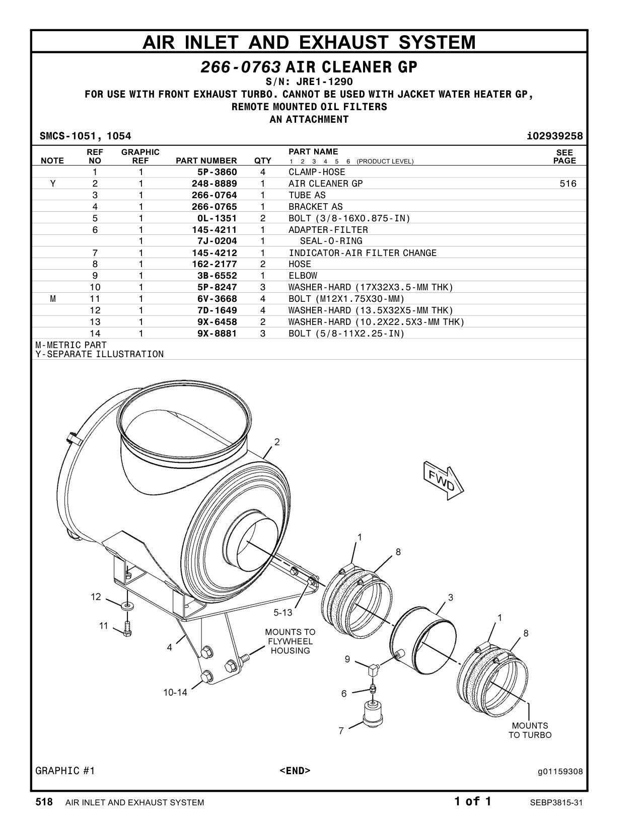 266-0765 BRACKET AS · S/N JRE1-1290 CAT parts manual diagram