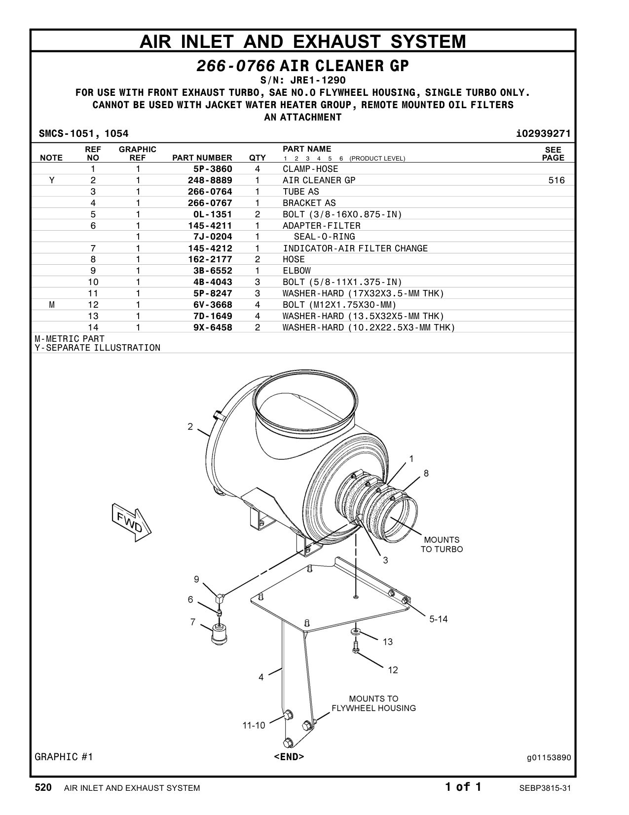 266-0767 BRACKET AS · S/N JRE1-1290 CAT parts manual diagram