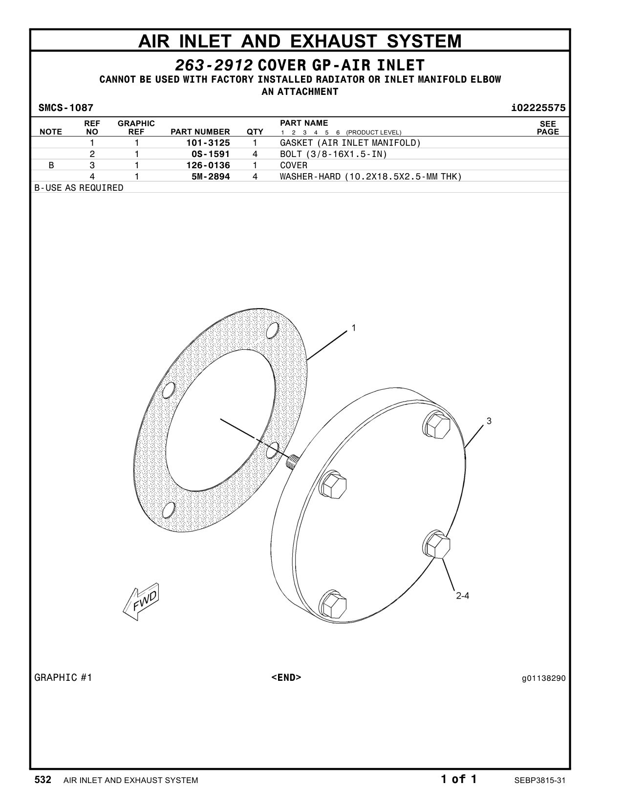126-0136 COVER CAT parts manual diagram