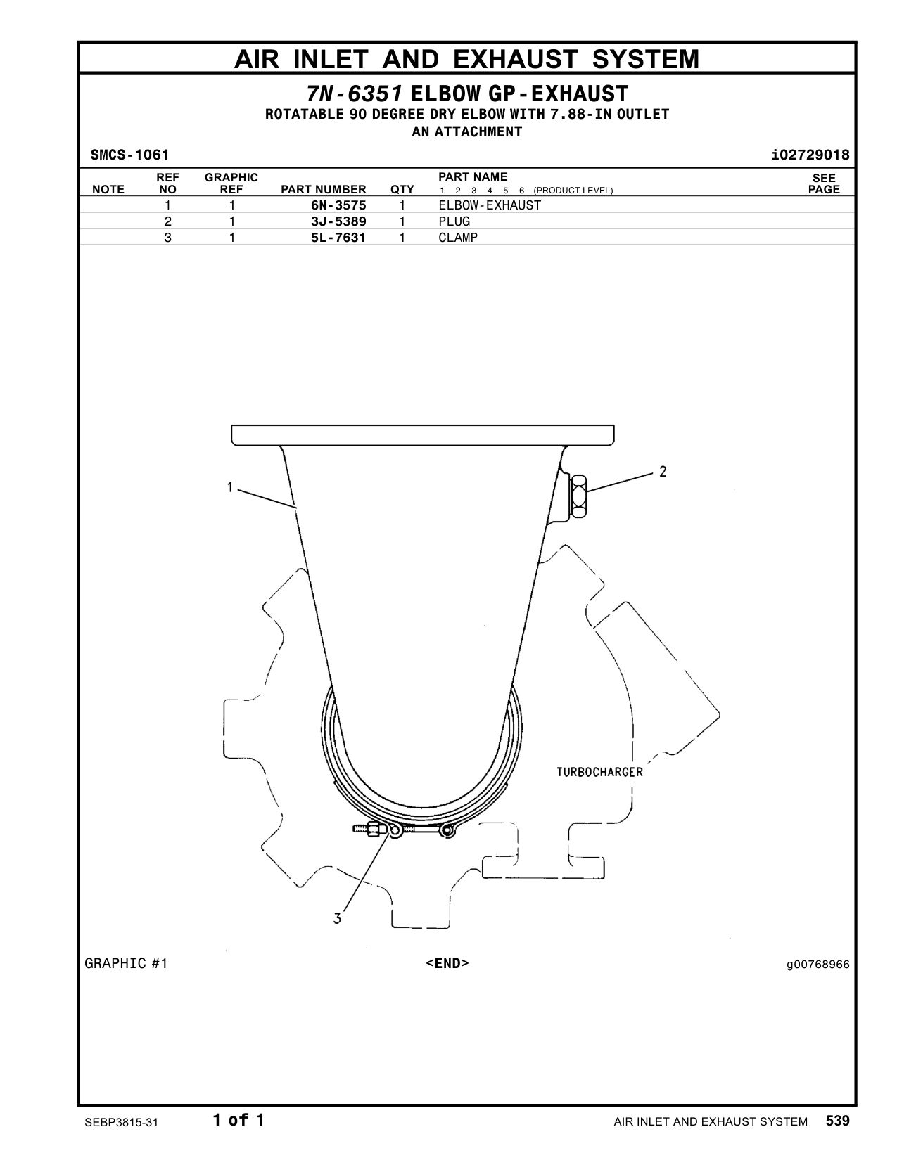 6N-3575 ELBOW-EXHAUST CAT parts manual diagram