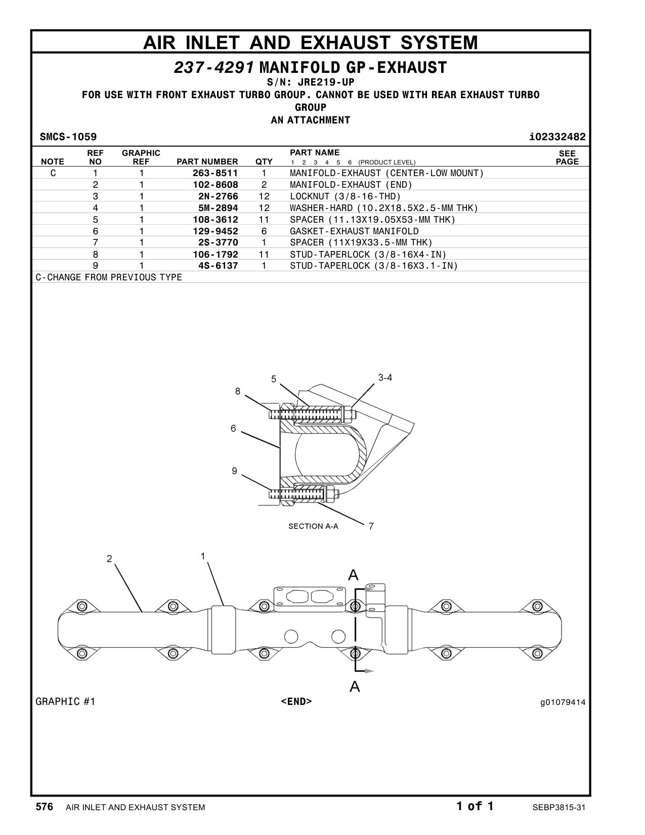 263-8511 - MANIFOLD-EXHAUST (CENTER-LOW MOUNT)