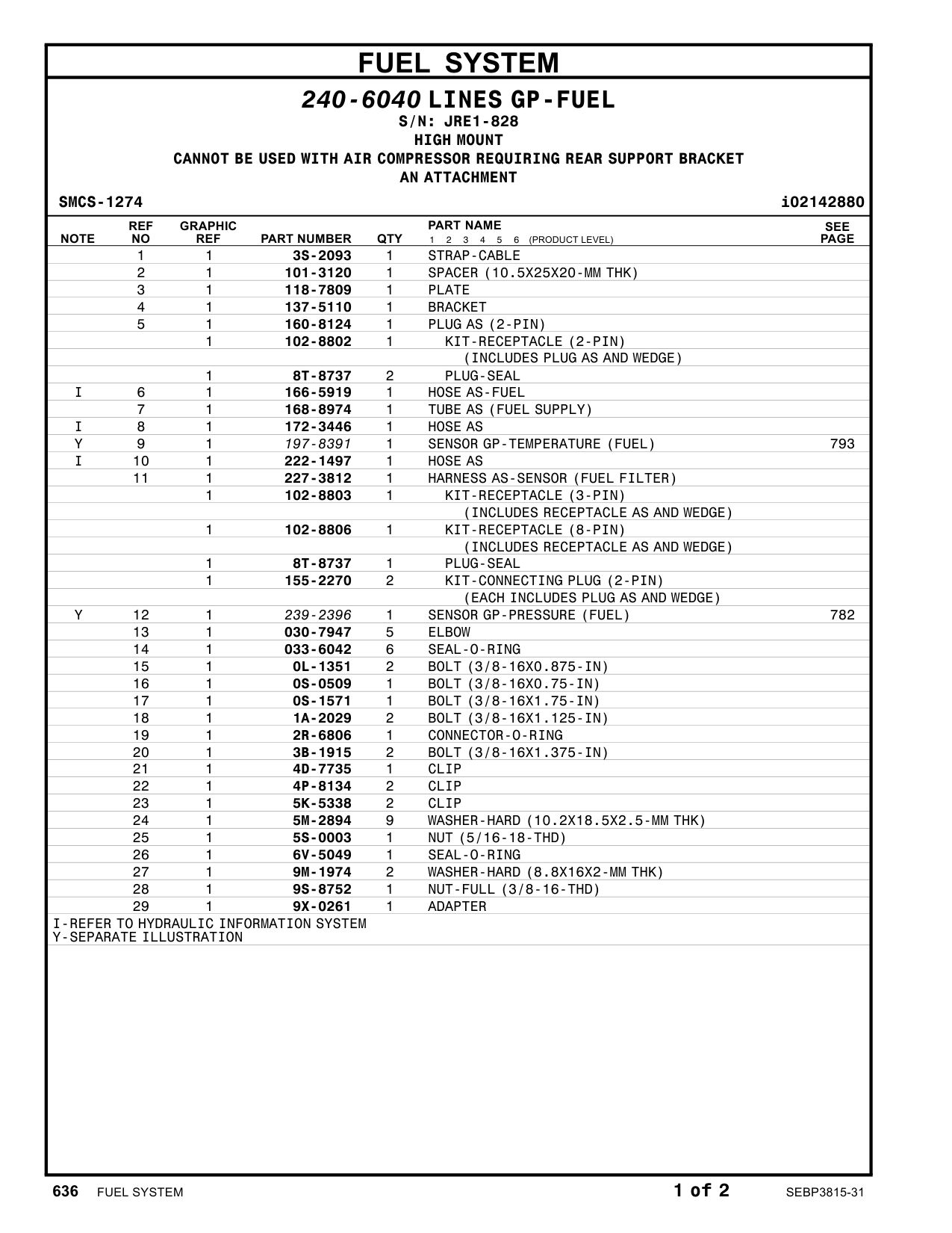 227-3812 HARNESS AS-WIRING (JUMPER) · S/N JRE1-828 CAT parts manual diagram