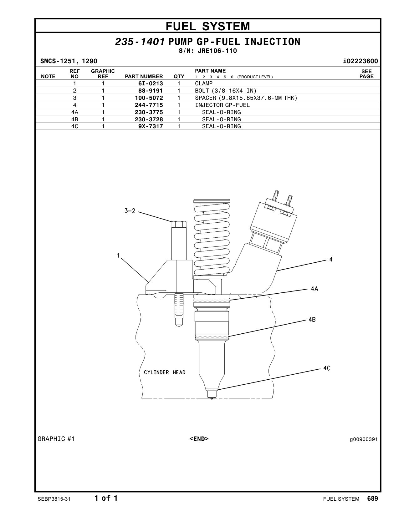 244-7715 INJECTORGP-FUEL · S/N JRE106-110 CAT parts manual diagram