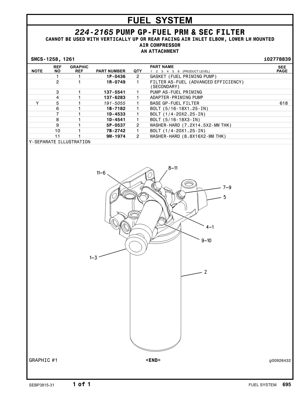 137-6283 ADAPTER-PRIMING PUMP CAT parts manual diagram